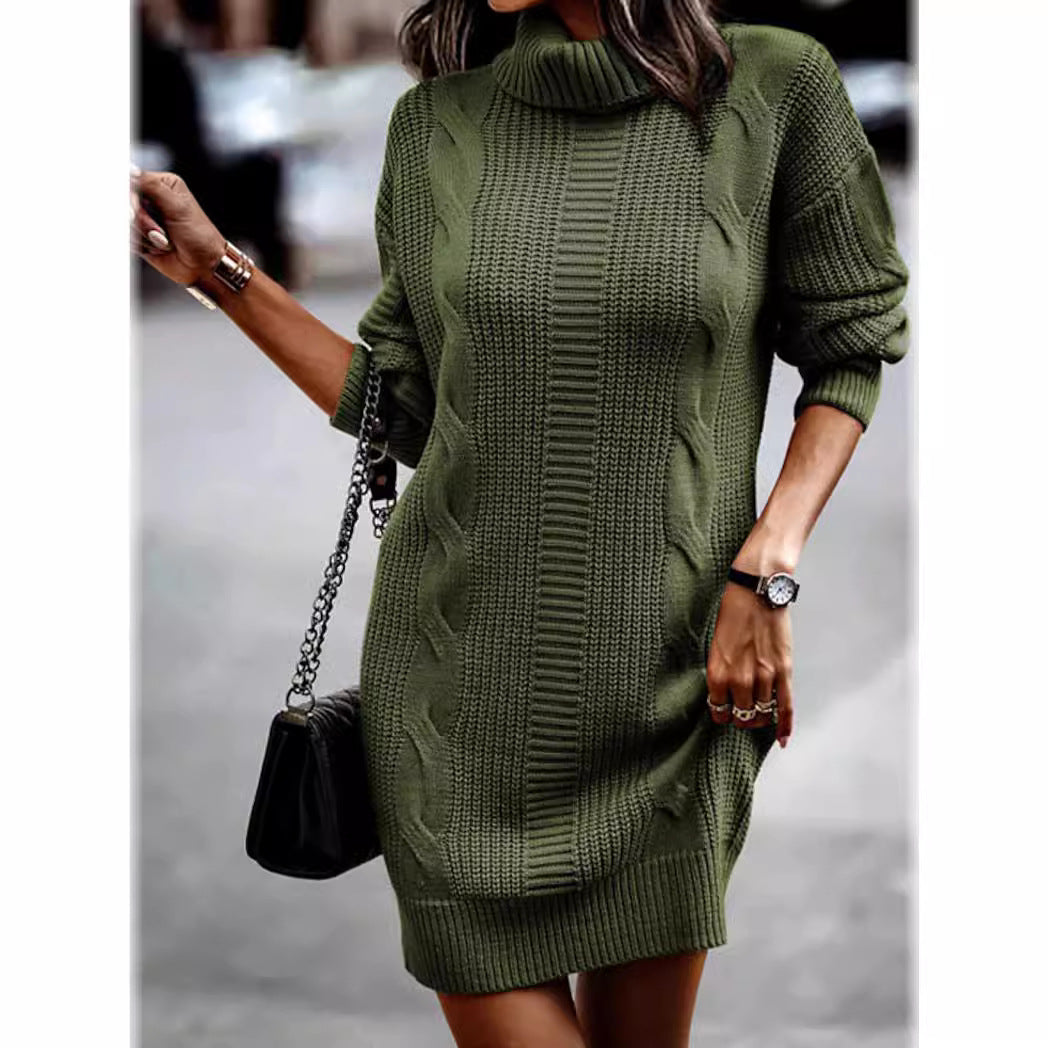 Damen Strickkleid mit Rollkragen und Zopfdesign EB