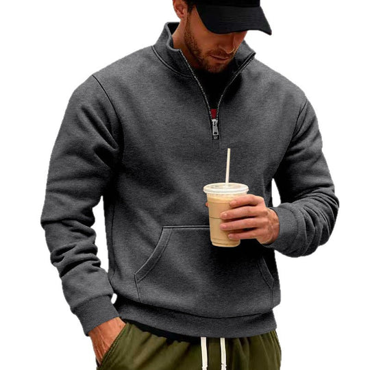 Herren Halbzip-Sweatshirt mit Kängurutasche und Stehkragen EB