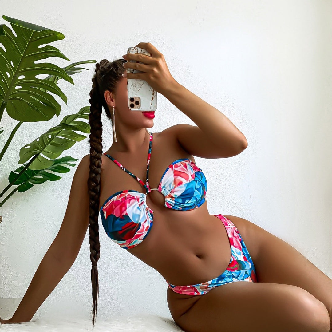 Damen Eleganter Blumen-Bikini mit Raffungen EB