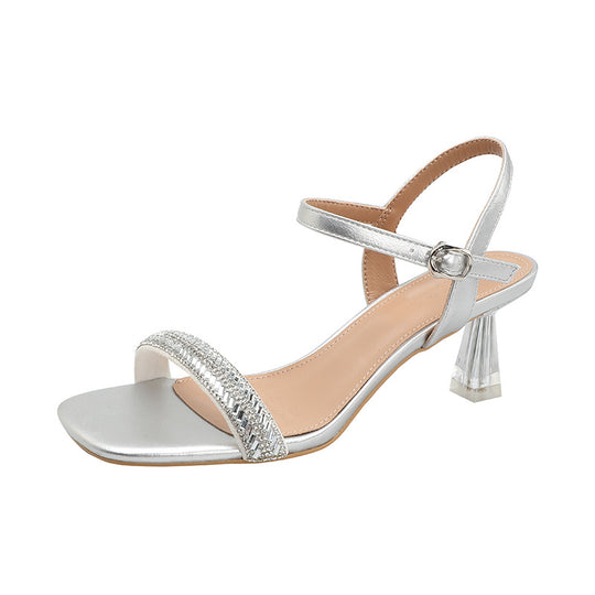 Damen Glamouröse Sandalen mit luxuriöser Verzierungen und elegantem Blockabsatz EB