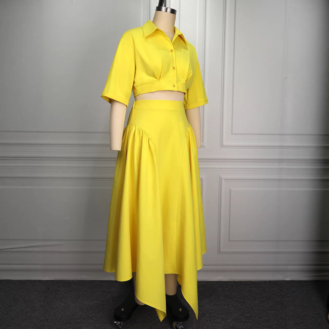 Damen Elegante Zweiteilige Outfit mit cropped Bluse und schwingendem Rock EB