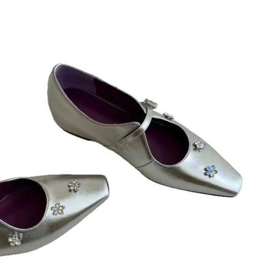 Damen Ballerina-Schuhe mit floralem Dekor und elegantem Schnallenverschluss EB