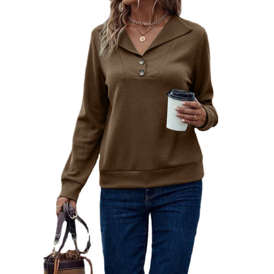 Damen Langarm-Pullover mit klassischem Kragen und modischen Knopfdetails EB