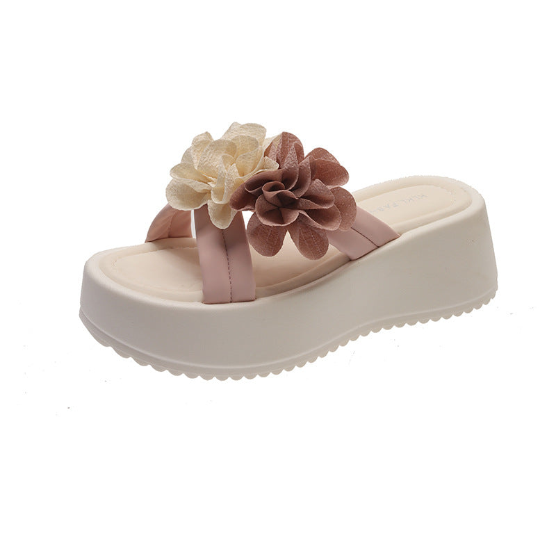 Damen modische Plateau-Sandalen mit Blumen-Applikationen EB