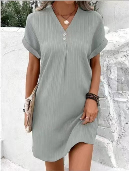 Damen V-Ausschnitt Strandkleid mit feiner Rippstruktur EB