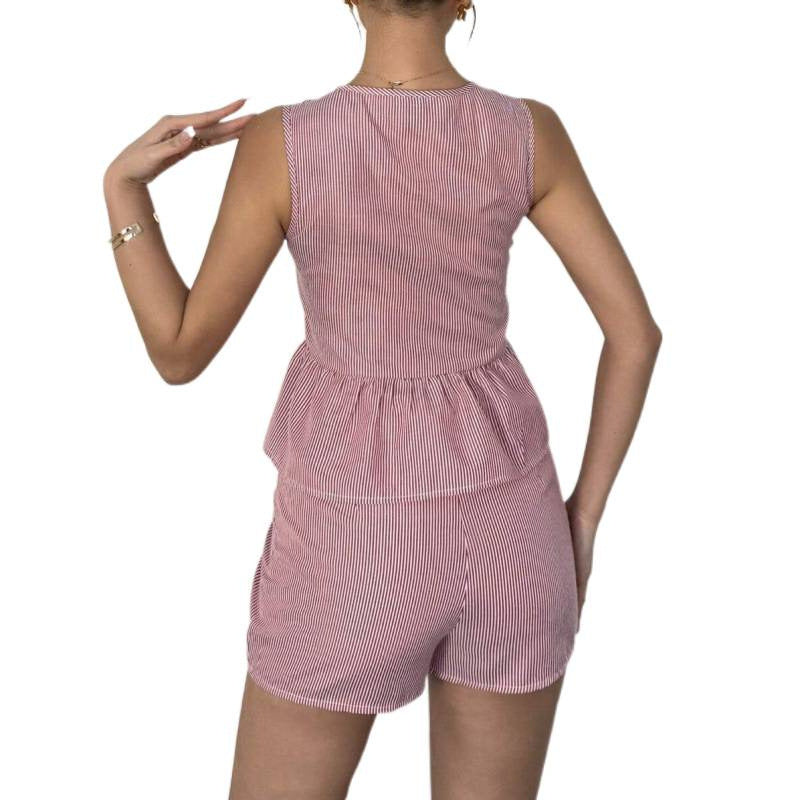 Damen Sommerliches Zweiteiliges Set mit Rüschendetails und verziertem Oberteil EB