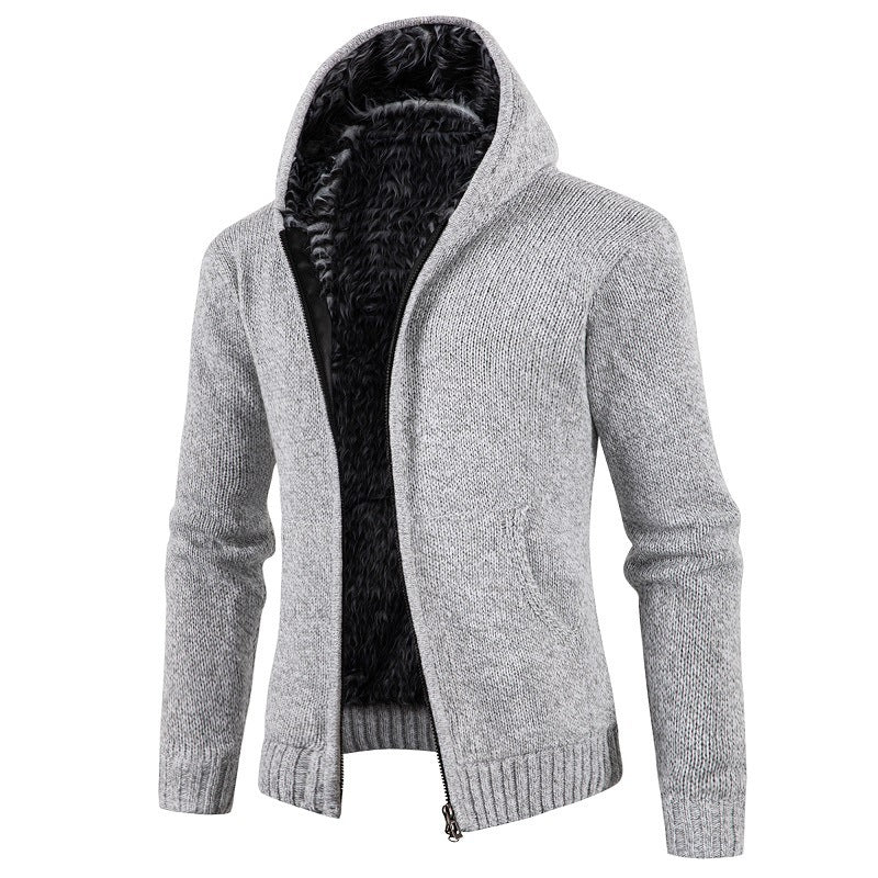 Herren kuschelige Strickjacke mit hohem Kragen und praktischen Taschen EB