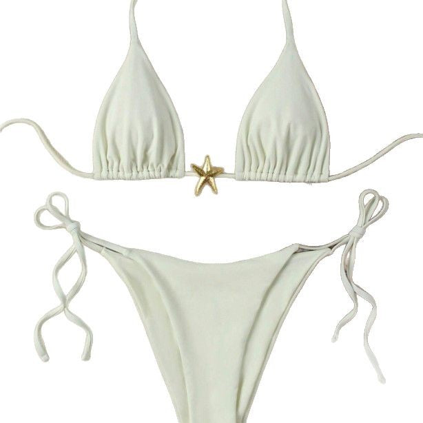 Damen Triangel-Bikini-Set mit verstellbaren Trägern und dekorativem Schmuckelement EB