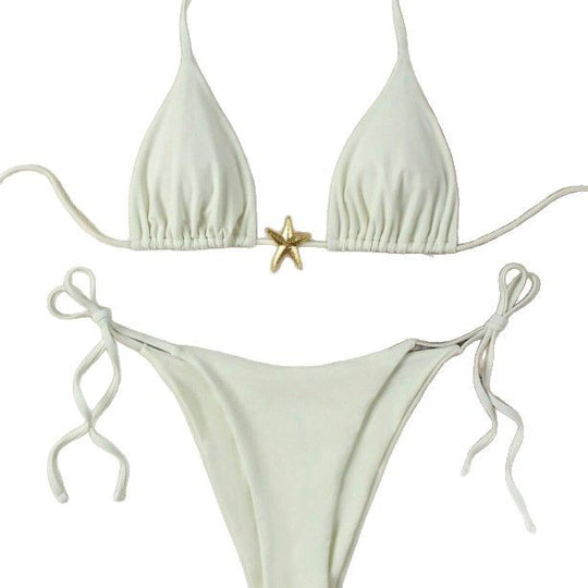 Damen Triangel-Bikini-Set mit verstellbaren Trägern und dekorativem Schmuckelement EB