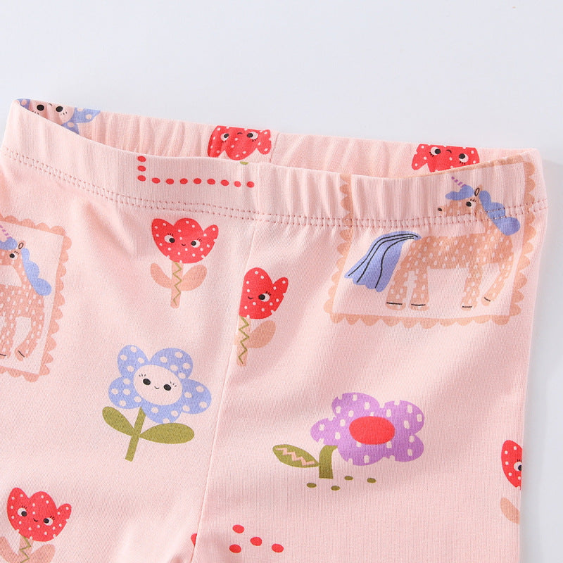 Mädchen Leggings mit buntem Einhorn- und Blumenmuster EB