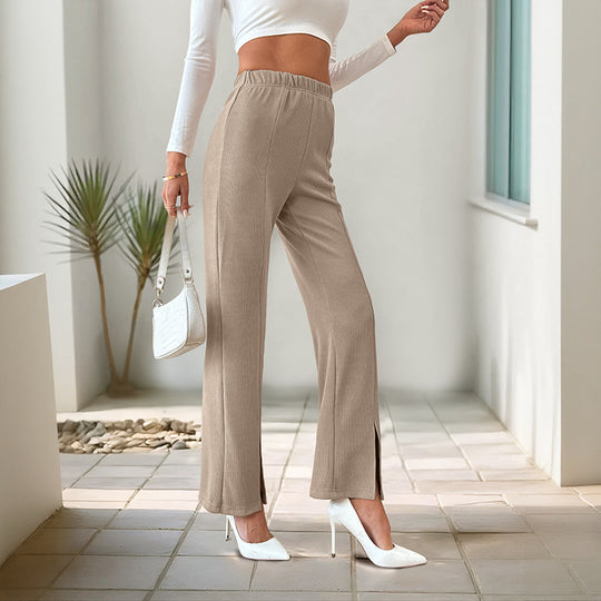 Damen Palazzohose mit seitlichen Schlitzen und elastischem Bund EB