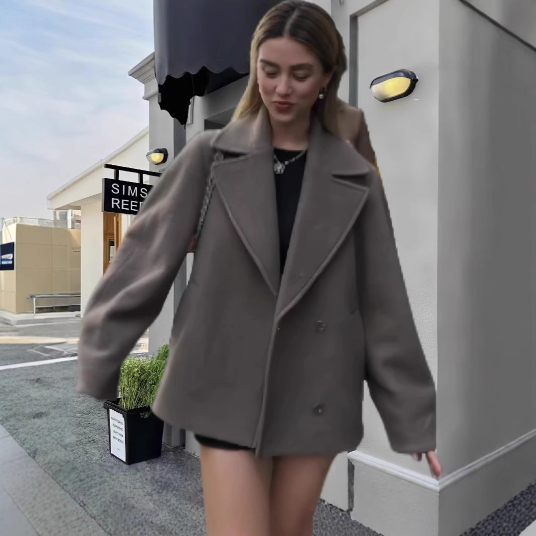 Damen modische Oversized-Jacke mit doppelter Knopfleiste und elegantem Kragen EB