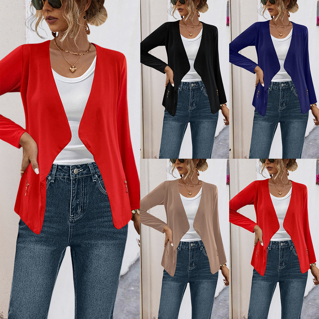 Damen elegante Jerseyjacke mit asymmetrischem Schnitt und subtilem Glanz EB