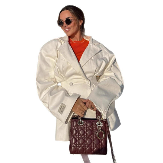 Damen modische Oversized-Blazerjacke mit ausgefallenem Schnitt EB