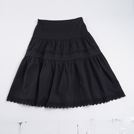 Damen eleganter gestufter Rock mit Spitzendetails EB
