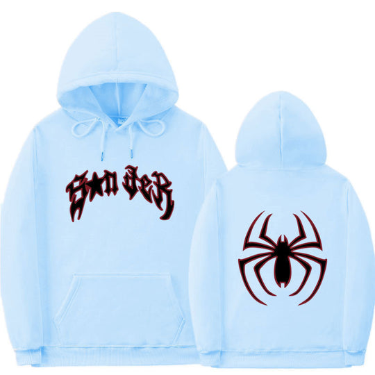 Damen Kapuzenpullover mit auffälligem Spinnenmotiv und grobem Schriftzug EB