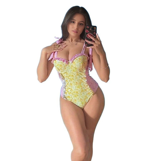 Damen Eleganter Badeanzug mit Rüschen und verstellbaren Trägern EB