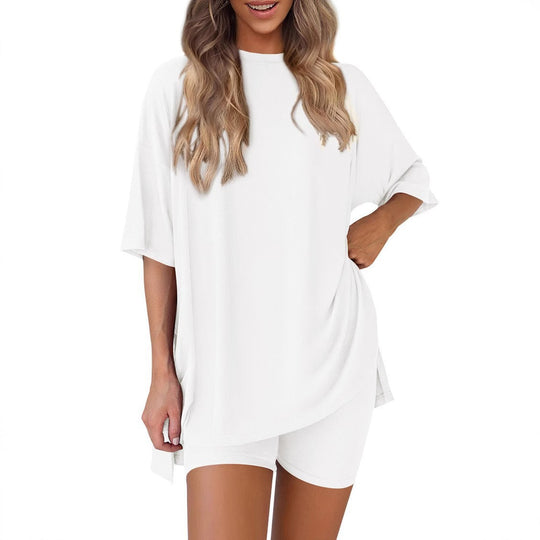 Damen Kurzes Pyjama-Set mit lockerem Shirt und Shorts EB