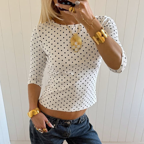 Damen Polka-Dot Langarmshirt mit bequemem Schnitt und modischem Design EB