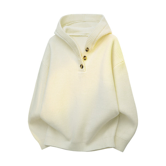 Damen Strickpullover mit halbem Reißverschluss und dekorativen Holzknöpfen EB