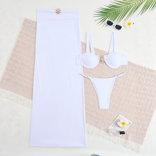 Damen Bikini-Set mit modischem Bandeau-Oberteil und raffinierter Röcken EB