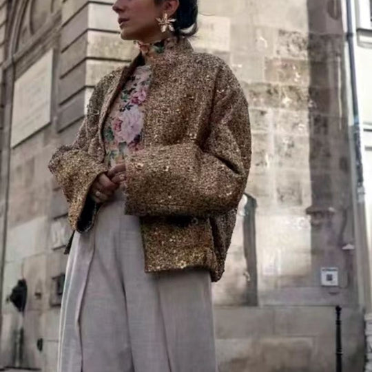 Damen Glamouröse Paillettenjacke mit kurzem Schnitt und eleganten Akzenten EB