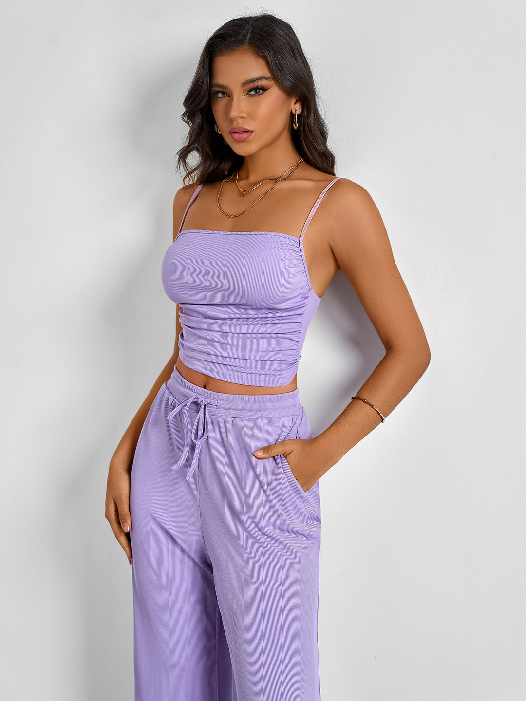 Damen Ripp-Top mit verstellbaren Spaghettiträgern und elastischer Taille EB