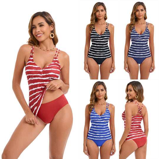 Damen Tankini mit Verstellbaren Trägern und Elegantem Streifenmuster EB