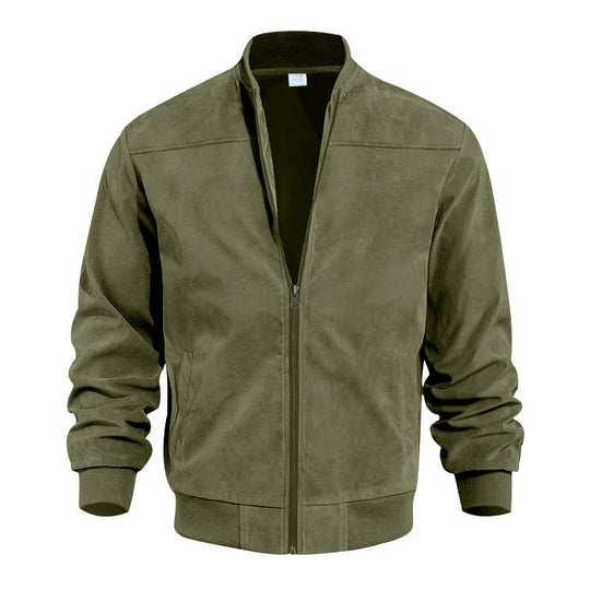 EB | Bomberjacke Wildleder Textur Hoher Kragen Elastischer Saum und Bündchen