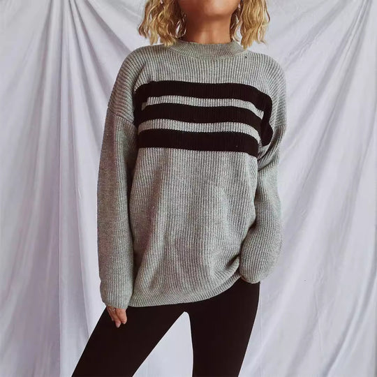 Damen lässiger Strickpullover mit modischen Streifen EB