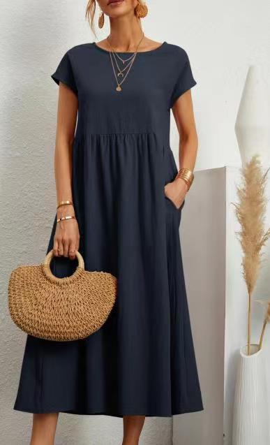 Damen Midikleid mit Lässigem Schnitt und Seitlichen Taschen EB
