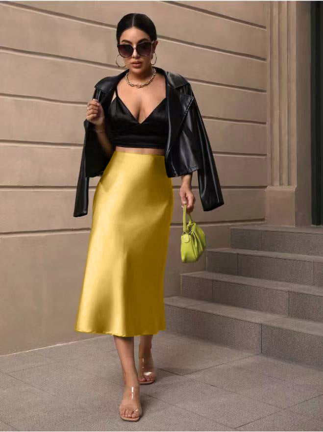 Damen Satin Rock mit schwingendem Saum und elegantem Schnitt EB
