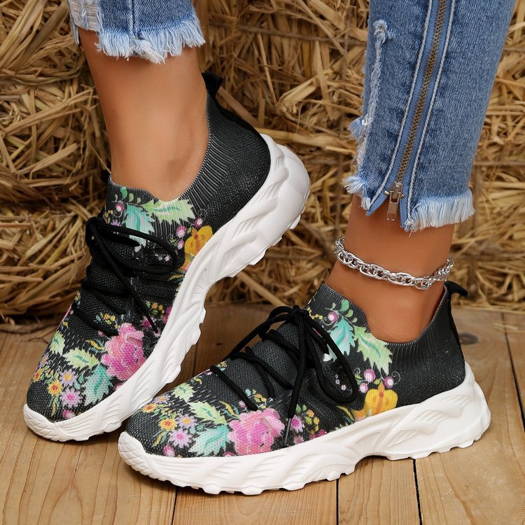 Damen modische Sneakers mit floralem Design und atmungsaktiver Textiloberfläche EB