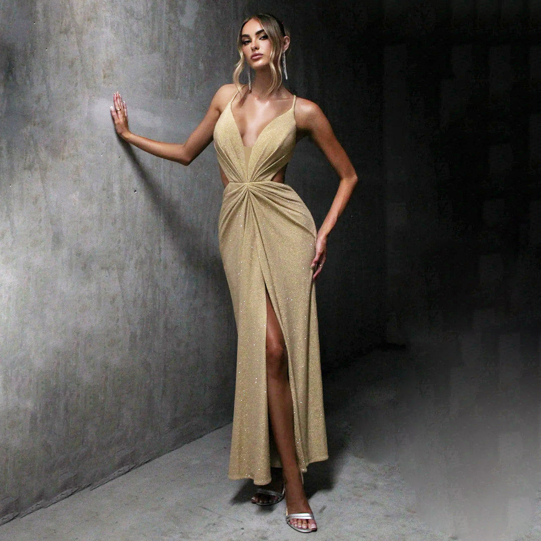Damen glamouröses Abendkleid mit tiefem Rückenausschnitt und raffinierter Drapierung EB