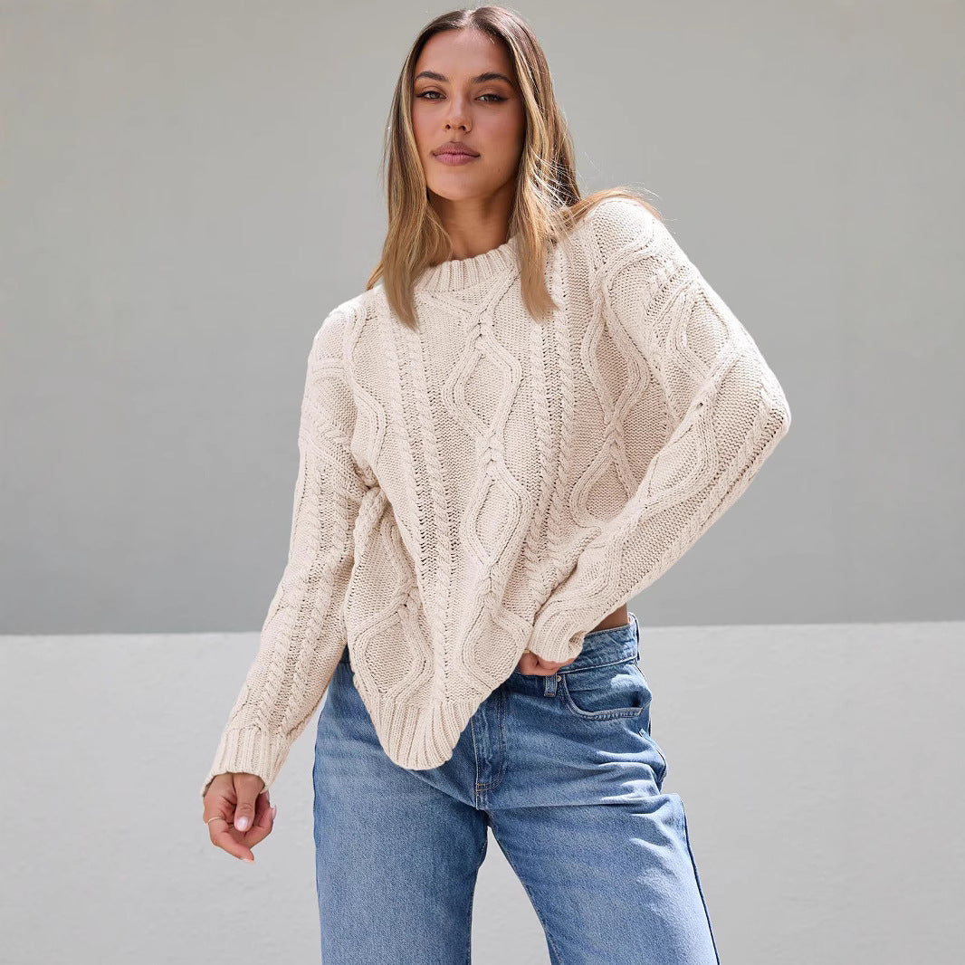 Damen Grobstrickpullover mit Wellenmuster und weitem Schnitt EB