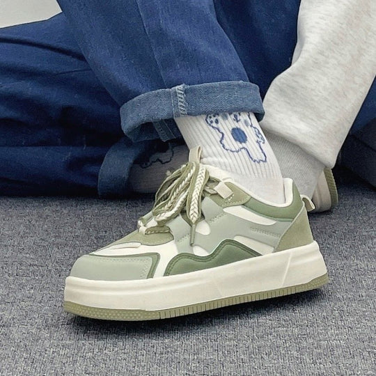Damen modische Sneaker mit dicker Sohle und dekorativen Schnüren EB