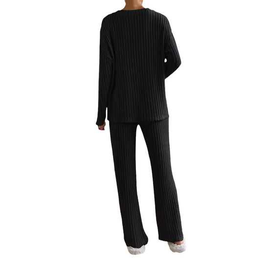 Damen Strickanzug mit V-Ausschnitt und feinem Rippdesign EB