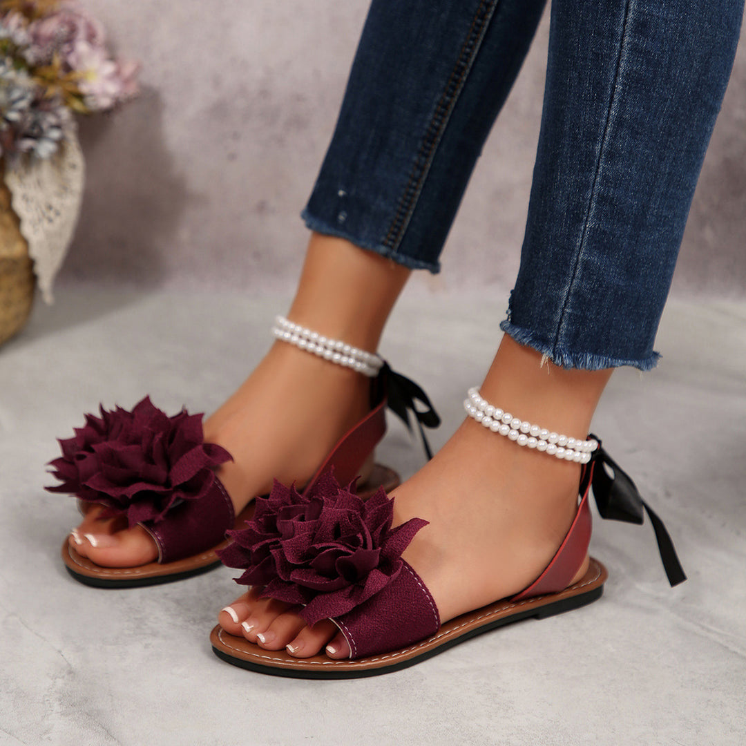 Damen Schlappen mit floralem Design und eleganter Perlenverzierung EB