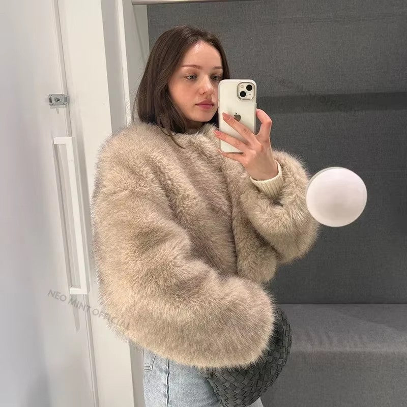 Damen Kuschelige Kunstpelzjacke mit offenem Schnitt EB
