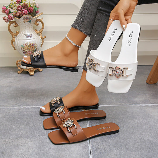 Damen Offene Riemchensandalen mit luxuriösem Verzierungselement EB