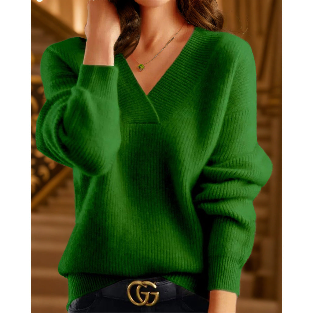 Damen nan kuscheliger V-Ausschnitt Pullover aus feinem Strick EB