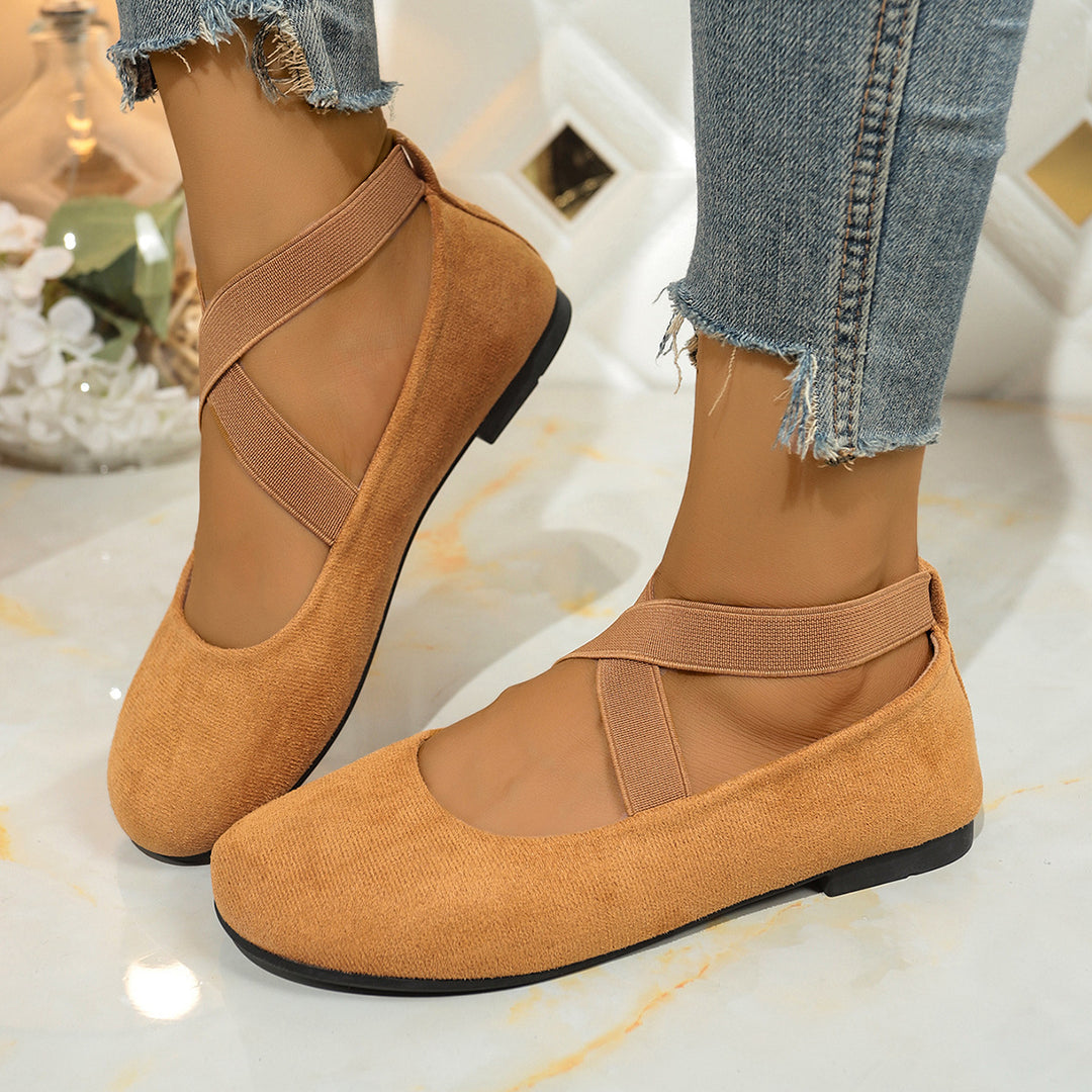 Damen Stylish Ballerinas mit elastischem Kreuzriemen und atmungsaktivem Obermaterial EB
