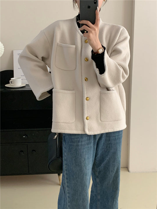 Damen Softe Jacke mit dekorativen Knöpfen und großen Taschen EB