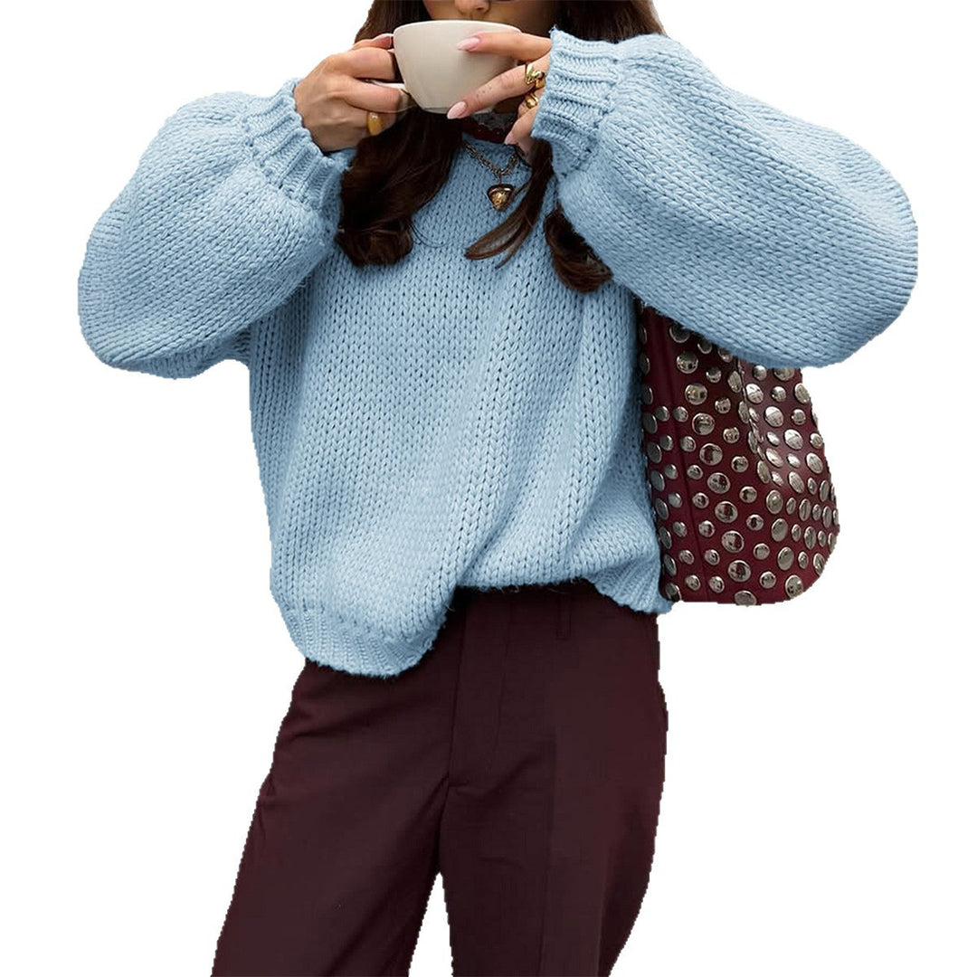 Damen nan oversized Grobstrickpullover mit Rundhalsausschnitt und gerippten Abschlüssen EB
