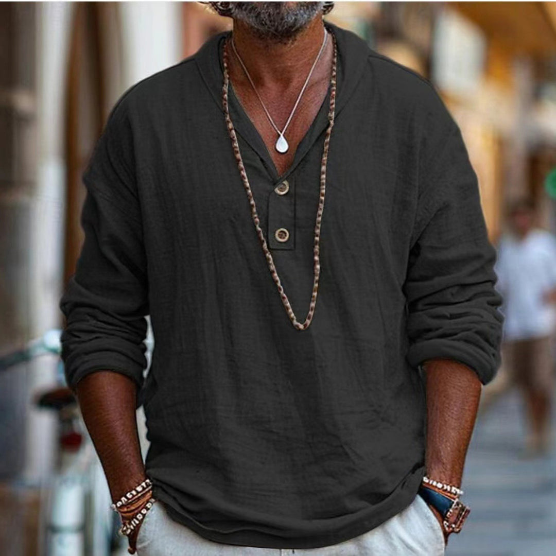 Herren lässiges Langarmshirt mit Knopfleiste und modernem Schnitt EB