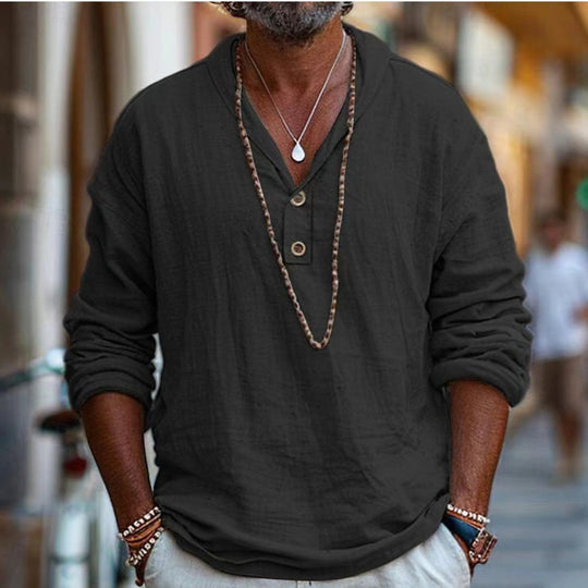 Herren lässiges Langarmshirt mit Knopfleiste und modernem Schnitt EB
