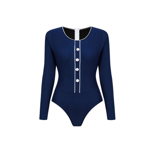Damen Sportlicher Schwimmanzug mit Langarm und Knopfdetails EB