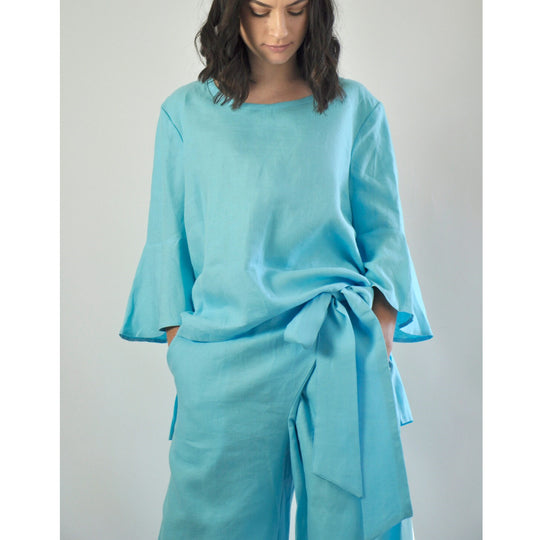 Damen lässiges Tunika- und Hose-Set mit eleganten Schößchen EB
