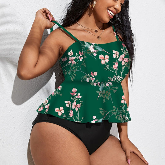 Damen Tankini mit schwingendem Rock und floralem Design EB