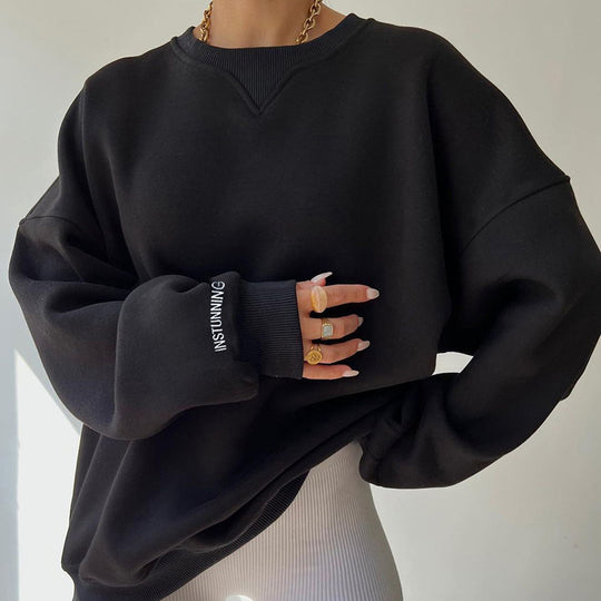 Damen lässiger Oversized Sweatshirt mit Raglanärmeln und besonderen Detailnähten EB